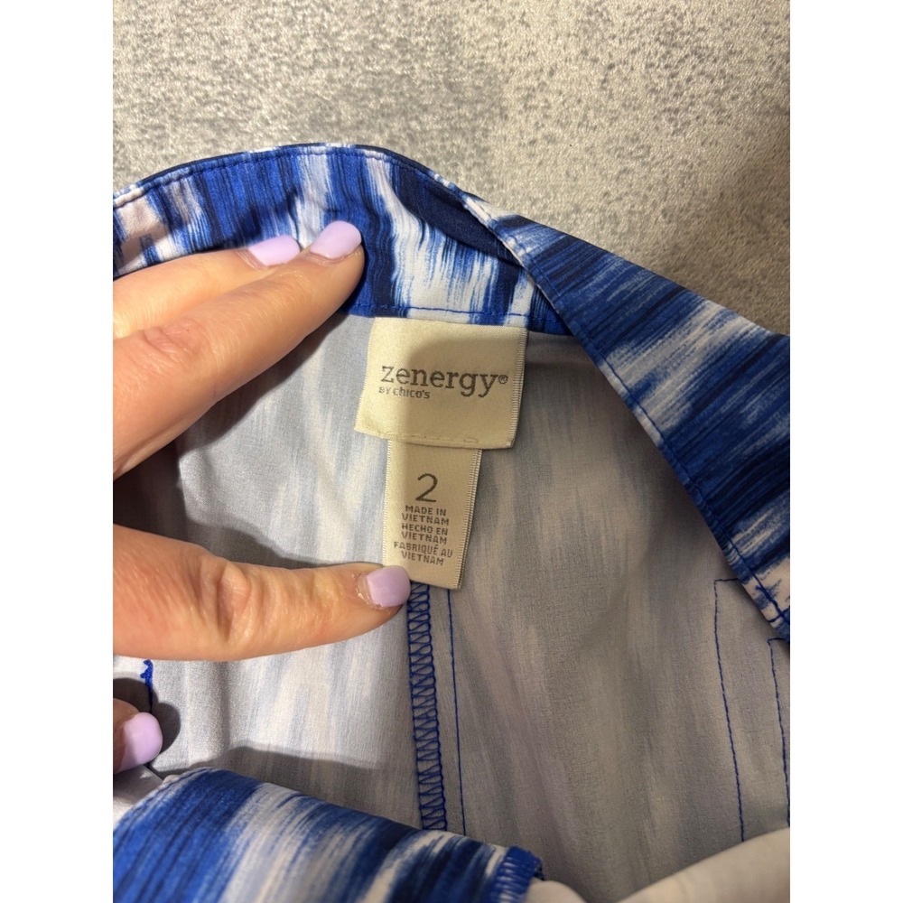 Chicos Zenergy Womens Size 2 (US L) Blue White Ikat Cargo Pants 570232199 Wear - Picture 6 of 14